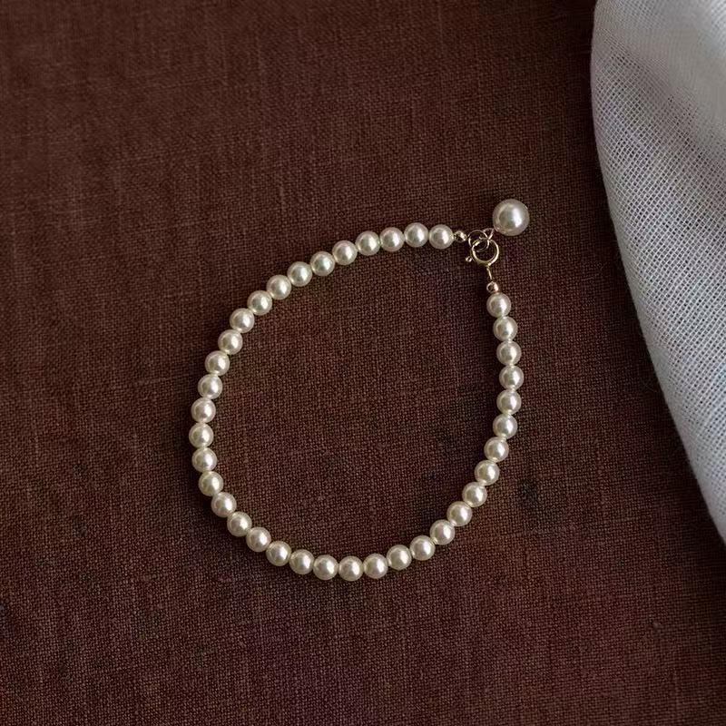 Elegant Pearl Bead Bracelet Women Minimalist Sweet Style Small Batch Handmade Shell Strand Jewelry