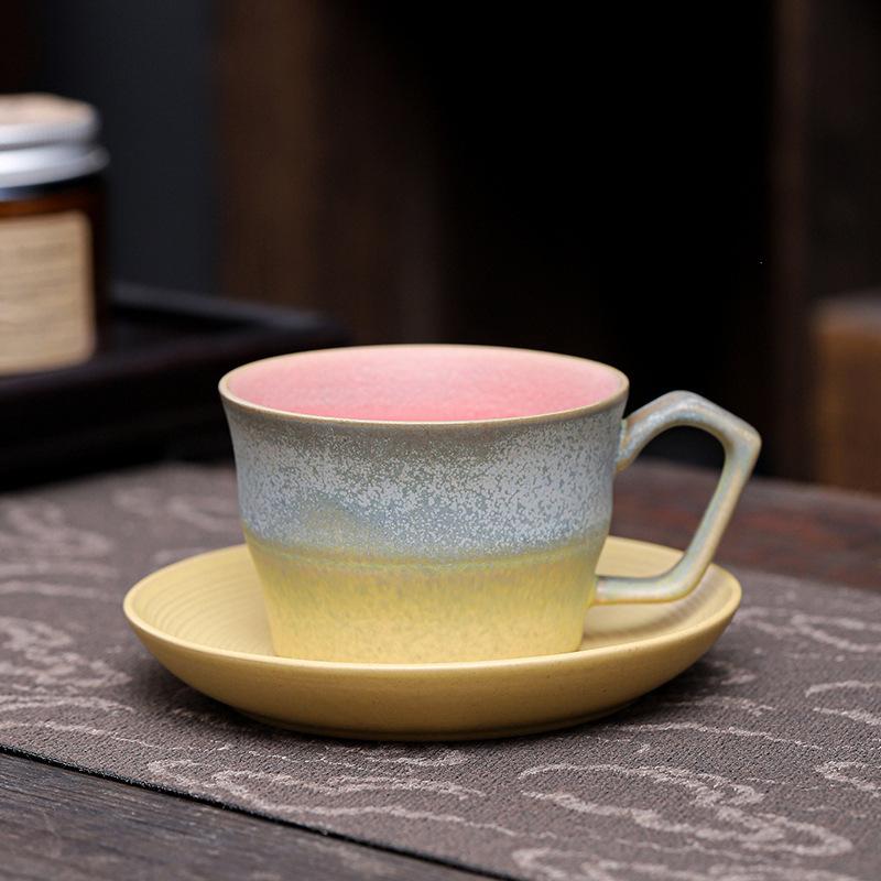 120ml Ceramic Coffee Cup And Dish Set High Beauty Gradient Colors Homestay Restaurant Flower Cup Creative Retro Milk Water Cup