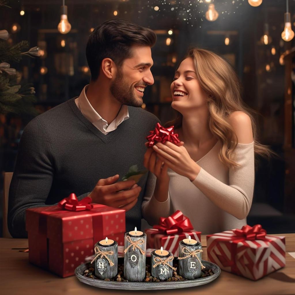 Wooden Candle Holders Centerpieces for Living Room Coffee Table Decorations,Farmhouse Table Decor Tealight Candles Holders with Rustic