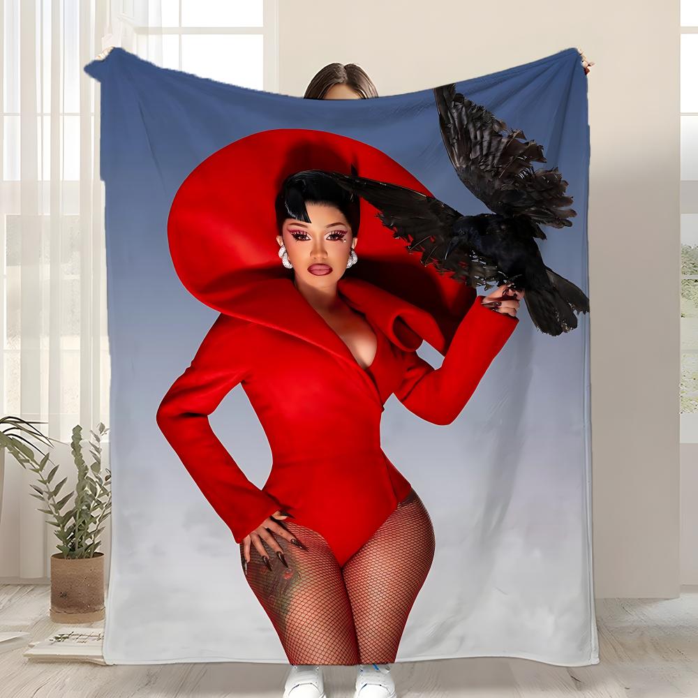 Singer Cardi B Throw Kid-Friendly Flannel Throw Blanket Soft Warm Anti-Static Washable All Season 75x90cm