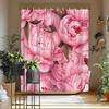1Pc Pink Peonies Shower Curtain - Full Blooming Flowers & Dark Green Leaves, Polyester, 70.8X70.8", 12 Hooks, Elegant Decor