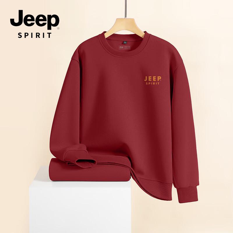 

JEEP SPIRIT Men s Red Loose-Fit Crewneck Sweatshirt M