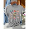 Back-to-School Season Fashionable and Elegant Pencil and Other Campus-themed Pattern Printed Round-neck Short-sleeve Shirt T Women's Shirts for