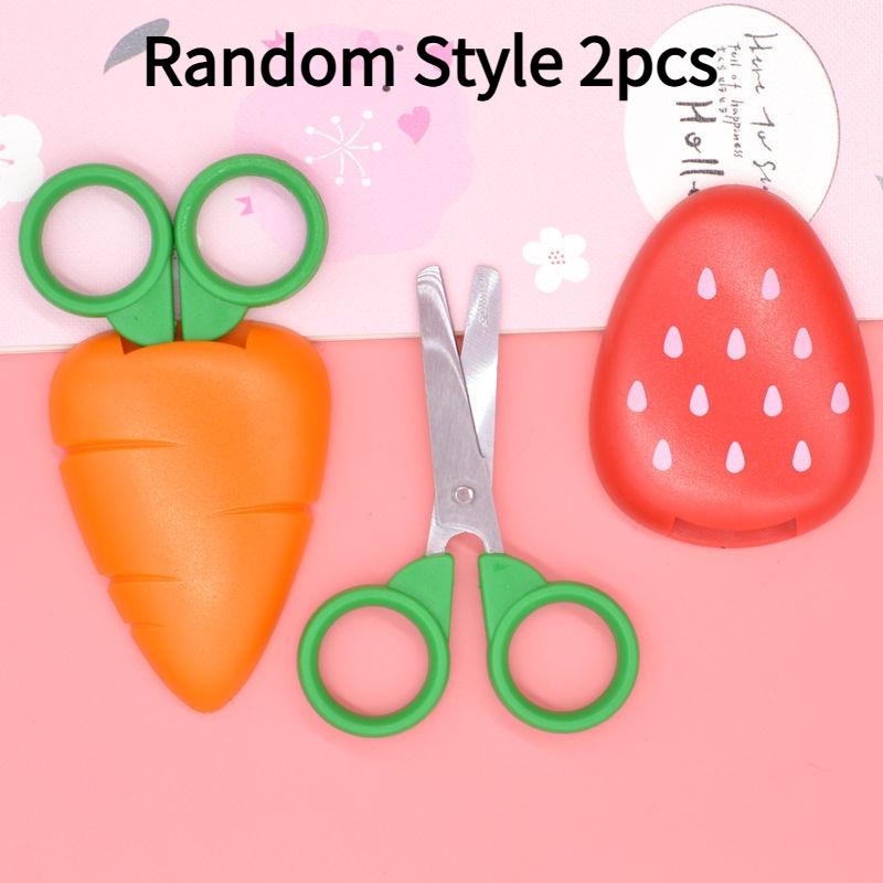 

2pcs Random Style Safety Scissors, Strawberry And Carrot Shaped Handle Safety Scissors- Stainless Steel Sharp Blades, Daily Use