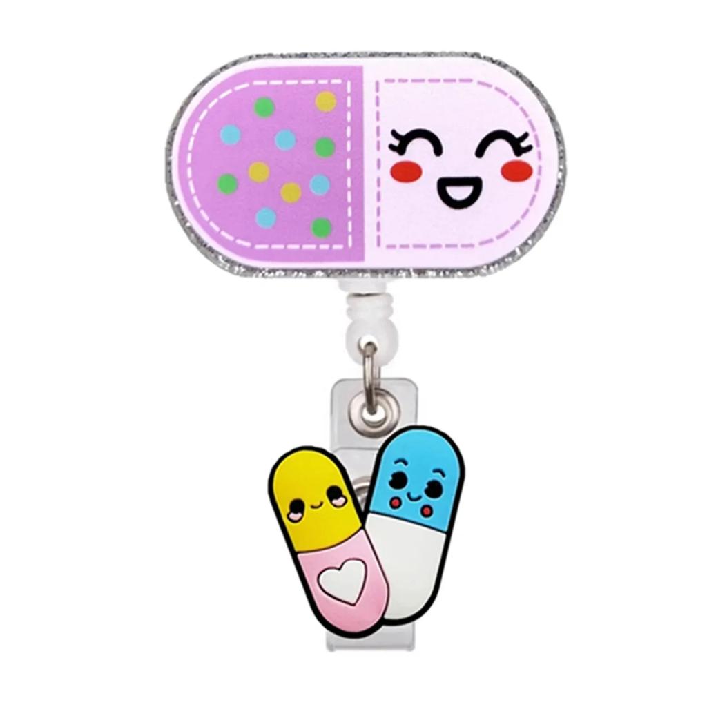 Unisex ID Name Cards Holders Retractable Badge Reel Cartoon Hospital Medical Icons Lovely Nurse Doctor Clip Brooches Keychains