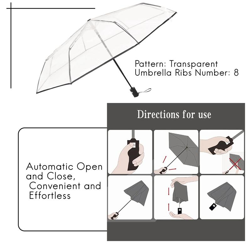 ABDD Transparent Umbrella Automatic Umbrella Rain Women Men Sun Rain Auto Umbrella Compact Folding Windproof Style Clear Umbrell