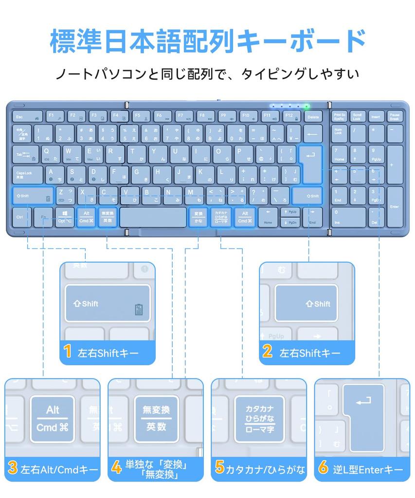Bluetooth Folding Wireless Keyboard with Numeric Standard JIS Japanese Slim and Full for and Smartphone Latest ModelOmikamo Keypad, Layout,