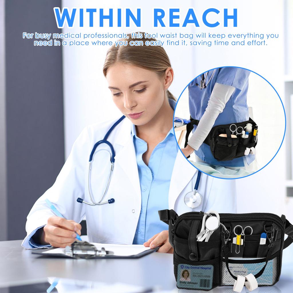 Nurse Fanny Pack Oxford Cloth Nurse Tool Storage Bag with Adjustable Waist Strap Portable Stethoscopes Gear Waist Organizer