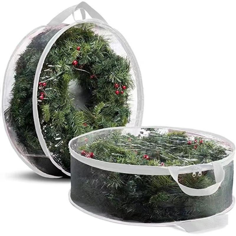 Transparent Holiday Decoration Organiser Bag With Reinforced Zippers Lightweight PVC Materials Wreath Protective Case