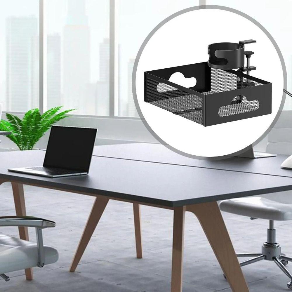 360 Degree Rotating Under Desk Storage Rack No Drill Desktop Stationery Shelf  Office