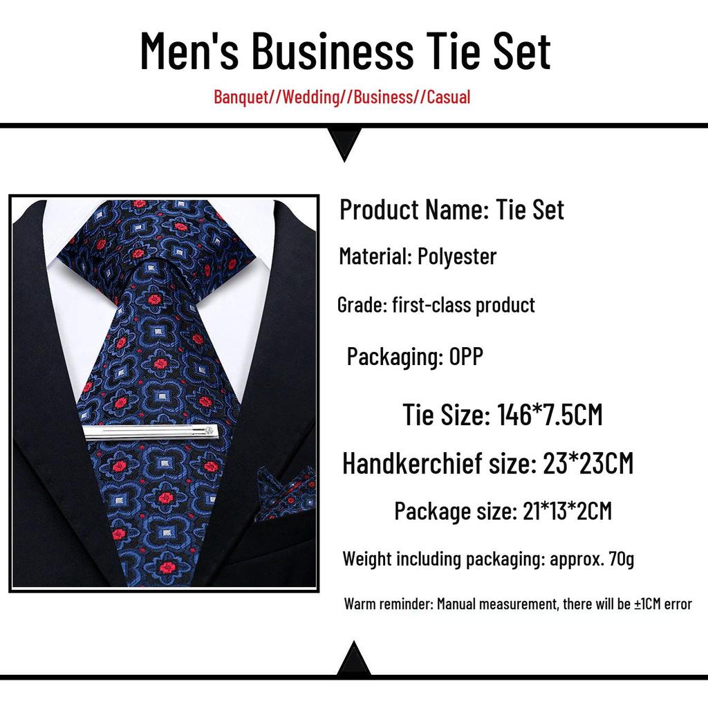 Men's Retro Floral Tie, Pocket Square & Tie Clip Set for Weddings