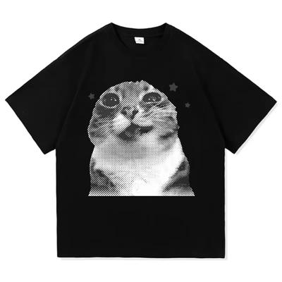 Y2k Funny Cat Meme T Shirt Clothing Harajuku Tops O-neck Short SleeveTshirts Girl Harajuku Anime Cartoon Cat Female Summer Tops