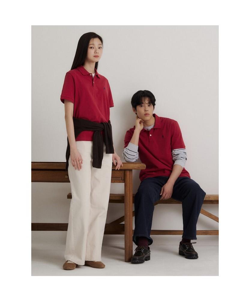 Binpolmen [Essential] Pique Collared Short Sleeve T-Shirt Red