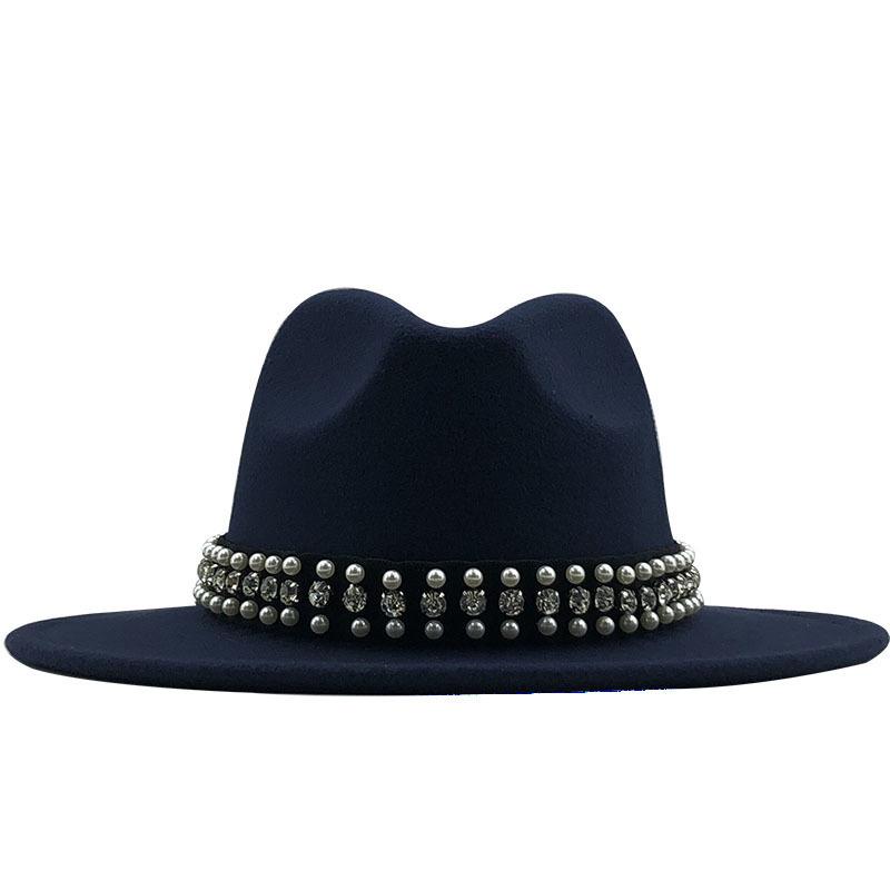 European, American and British Style Retro Fringed Pearl Chain Woolen Felt Hat Wide-brimmed Top Hat Korean Jazz Hat Lady Hat Tide