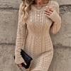 Podzim Zima Ležérní Slim Mini Šaty Módní Dlouhý Rukáv Pružnost Svetrové Šaty O-výstřih Jednobarevné Pletené Šaty Obepínající Boky Ženy