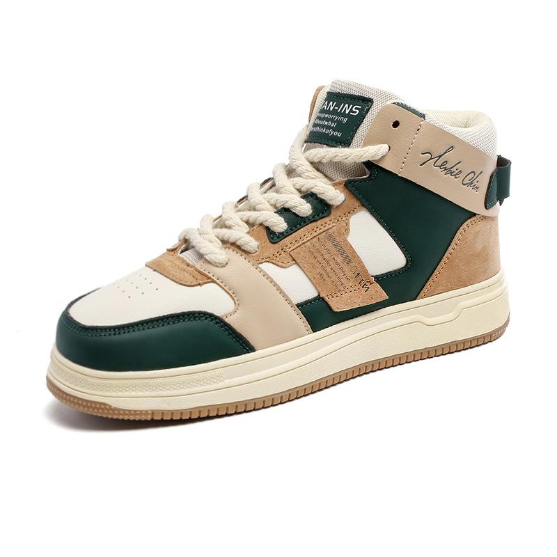 Men's PU Leather Casual Sneakers Trend Versatile Chunky Skateboard Shoes High Top Flat Vulcanized Shoes Zapatillas De Hombre New