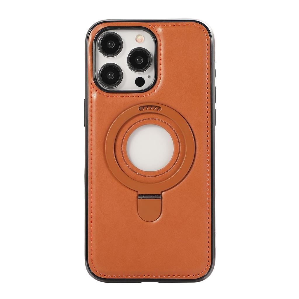 Apple 15 Pro Max Magnetic Leather Case with Wireless Charging and Stand Ring for 16 Plus.