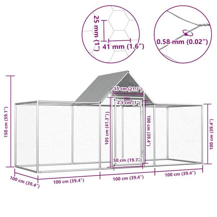 Chicken Coop - vidaXL - 3 X 1 X 1.5 M - Galvanized Steel - Water Resistant - Lockable Door