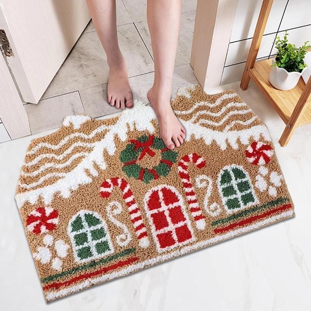 Creative Cartoon Christmas Carpet Non-Slip Palace Shaped Christmas Floor Mat Xmas Bedroom Welcome Doormat Christmas Decoration