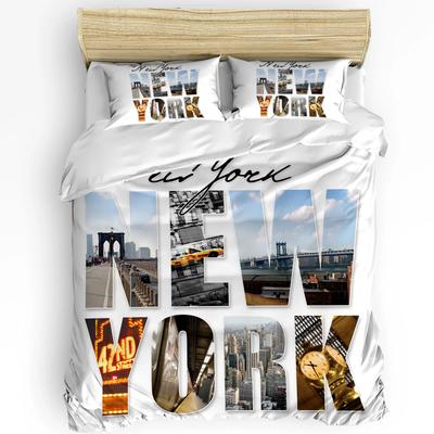Housse de couette Paysage Texte Anglais New York avec taie d'oreiller Ensemble de literie personnalisé 3 pièces Housse de couette Lit double Textile de maison