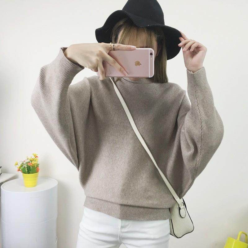 Womens Winter Solid Color Loose Batwing Sleeve Knit Sweater One-Shoulder Neck Long