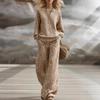 Womens Beige Leopard Print Sweater and Wide Leg Pants Two Piece Set