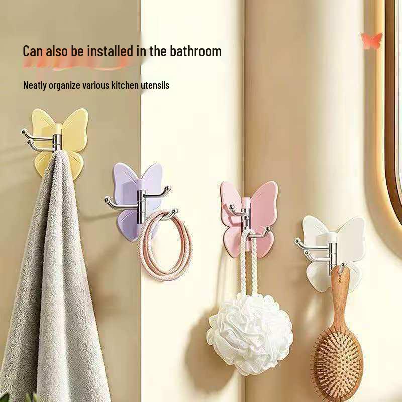 Rotatable Butterfly Hook No-Drill Adhesive Corner Wall Storage for Clothes & Hats