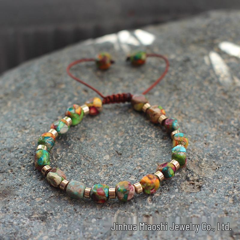 Bohemian Women's Colorful Imperial Shoushan Stone Bracelet, 5*7 Irregular Natural Stone Design