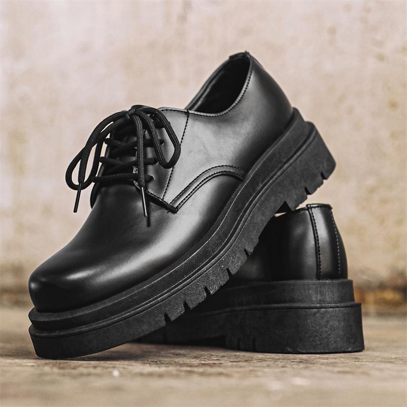 New men's black business casual big head leather shoes low-top thick-soled heightening men's shoes