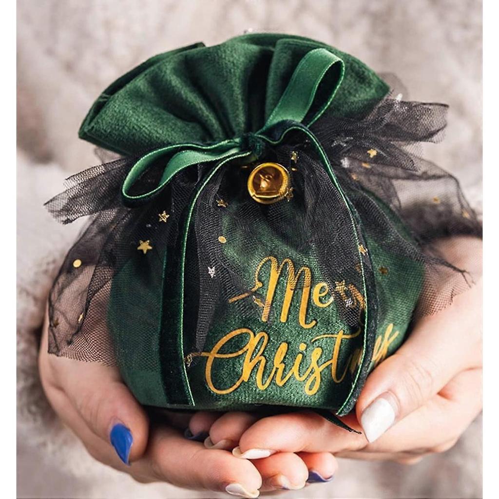 LINLIN Christmas Candy Bags, 2 Pcs Christmas Velvet Gift Bags Pouches with Drawstring Small Candy Bags for Christmas Party Snack Gift Ornaments