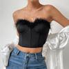 Faux Fur Tank Top Off-shoulder Crop Tops Women Summer Strapless Steel Camis Fishbone Camisole Fashion Tube Female Sleeveless Cropped Vest Y2K Clothes