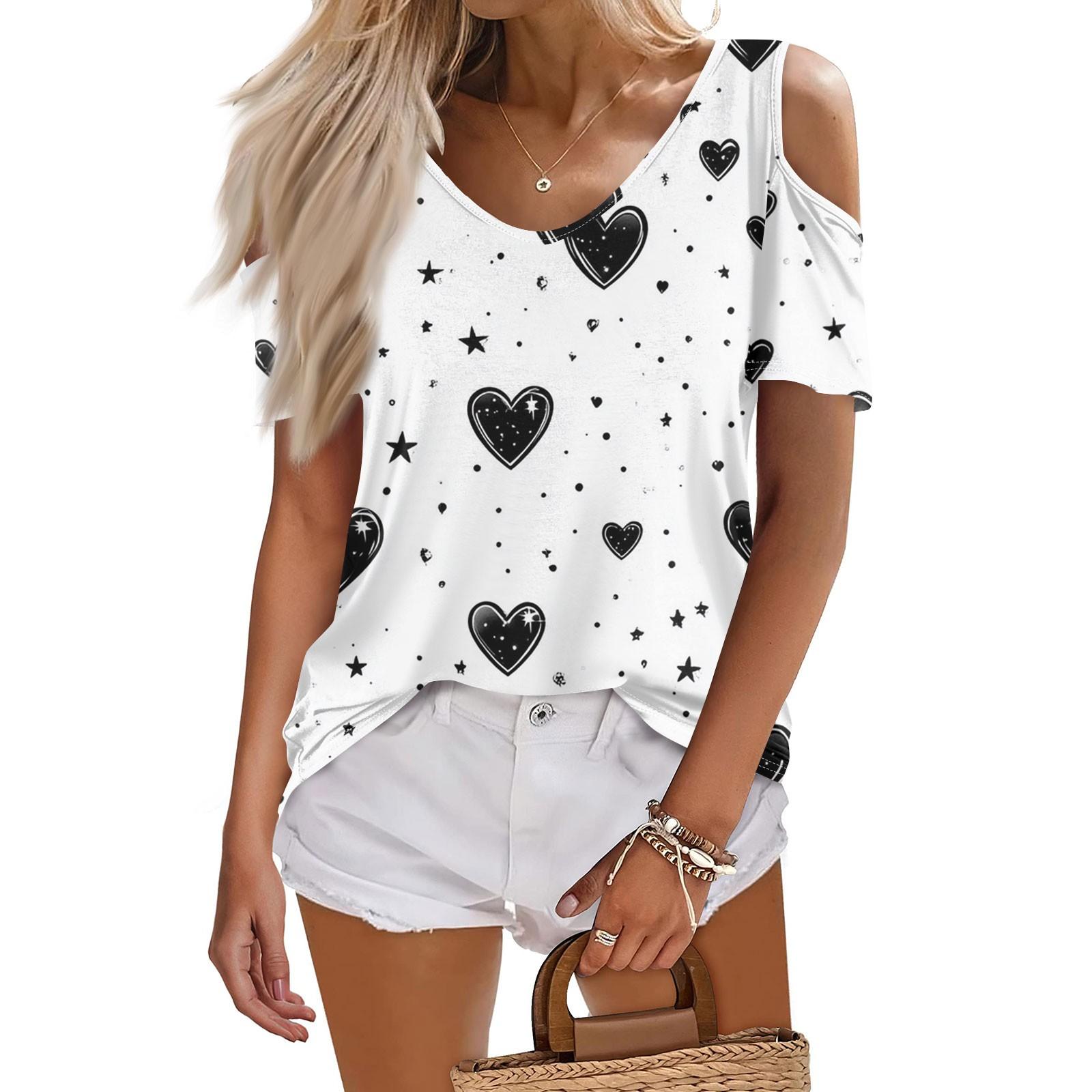 

Жіноча літня модна повсякденна футболка без бретелей з V-подібним вирізом і короткими рукавами XL білий