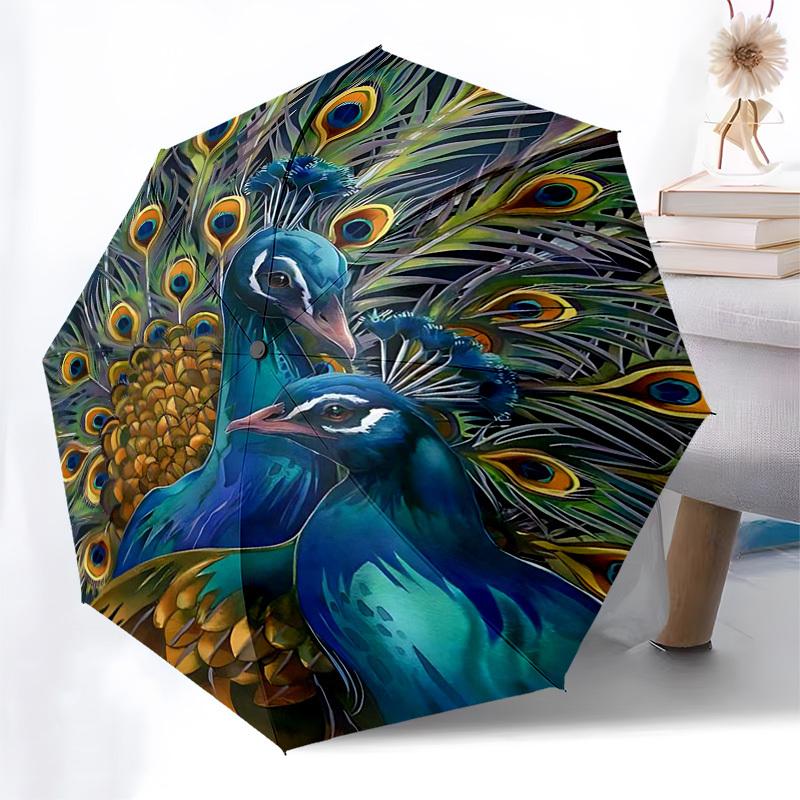 

1pc Peacock Feather Outdoor Umbrella, Automatic Opening/Closing, Portable 3-Fold Design, 8-Bone Iron Frame, Festival Gift for Fans, Travelers, Daily U