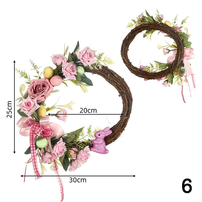 2025 Easter Decoration Wreath Door Hanging Garland Home Bunny Eggs Decoration Pendants Props Artificial Flower Easter Decoration