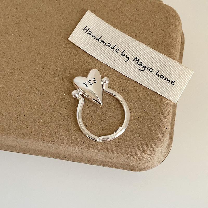 

Smooth Rotatable Letter YES or NO Heart Shape Open Ring for Women Men Couple Vintage Adjustable Finger Jewelry Accessories Gift