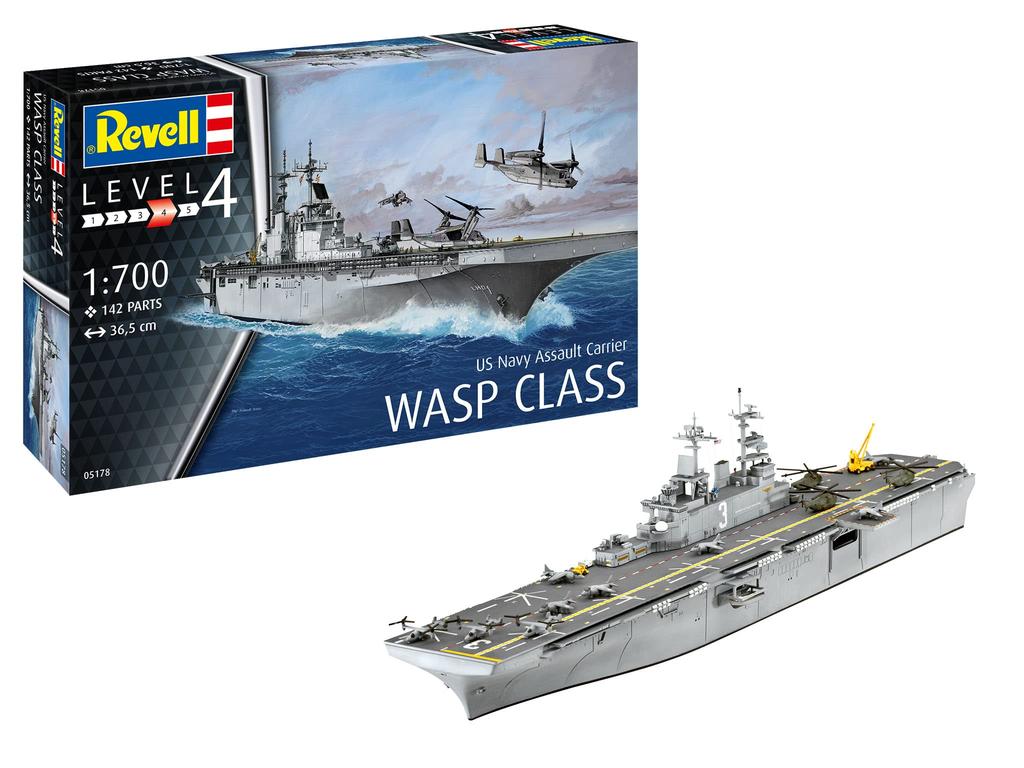Revell 1/700 Scale US Navy Wasp-class Amphibious Assault Ship Plastic Model Kit 05178, Molded In Color