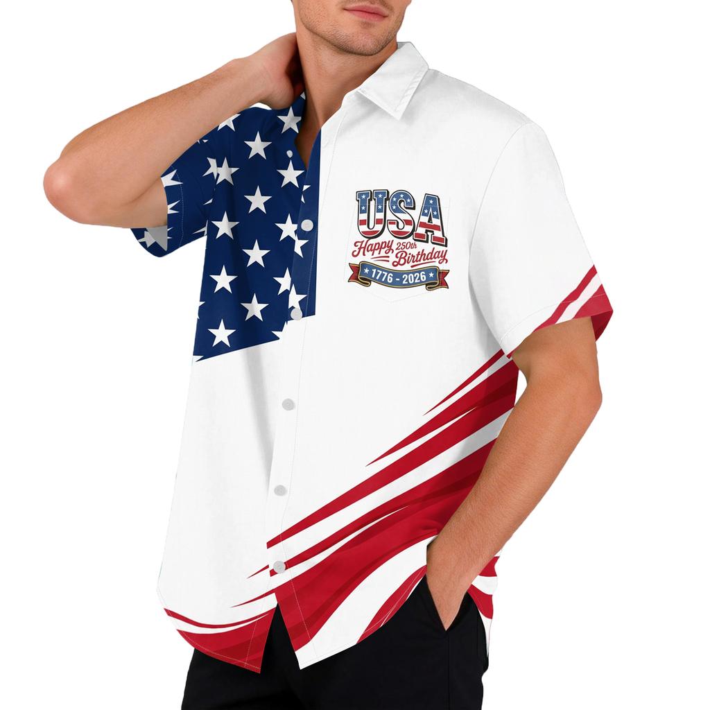 Men's Casual Printed Short Sleeve Open Front Cardigan, Independence Day Festival Tops