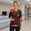 Women's Halloween Print V Neck Medical Scrub Top with Pockets Side Slits and Three Quarter Sleeves Suitable for Healthcare Professionals