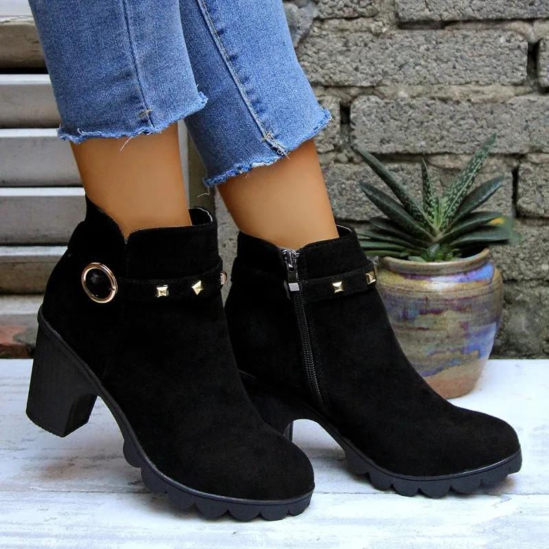 

Fashion Women Boots High Quality Lace-up European Shoes for Women New Fashion Designer Luxury High Heels Boots Ladies Zapatos De Mujer 35 чёрный