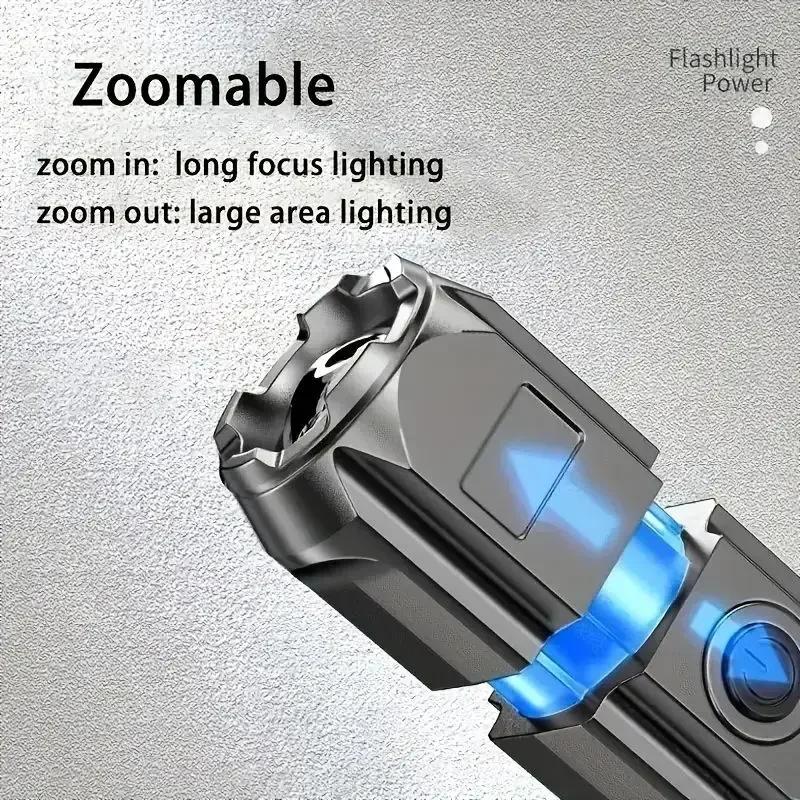 Rechargeable Zoom Torch 3 Modes Waterproof Long Range ABS Strong Light for Outdoor Camping Hiking Super Bright LED Flashlight