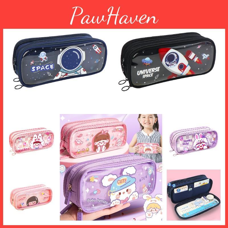 Tong Zhuo Transparentes Federmäppchen mit großer Kapazität für Jungen und Mädchen der Grundschule, Cartoon-Stil 8100 Pinkes Mädchen