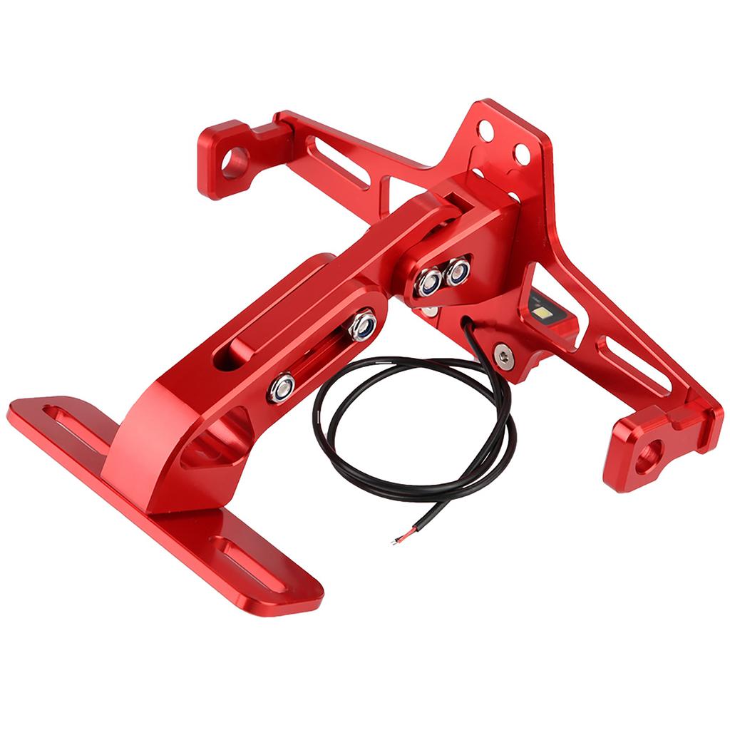 Motorcycle License Plate Bracket , Aluminum Red Rr License Plate Mount Holder with LED Light