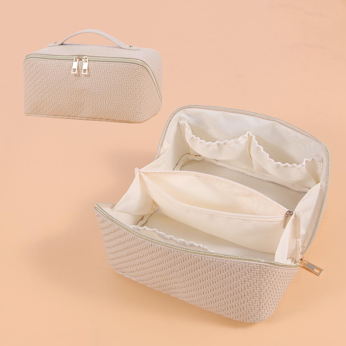 

Leather Pu Woven Pattern Large Capacity Travel Makeup Bag Portable Wash Pouch StyleA