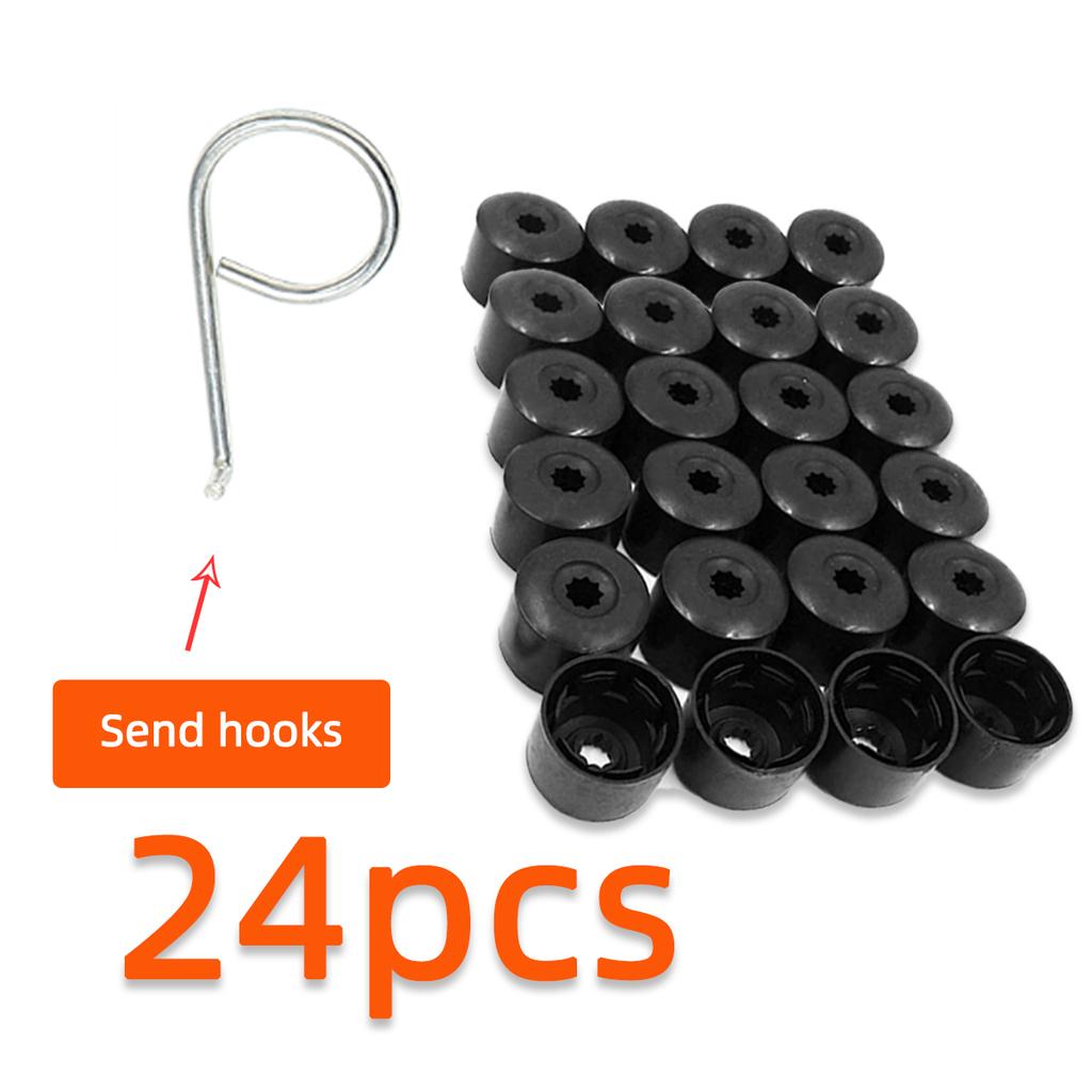 24pcs 17mm Black Wheel Nut Cover Lock Bolt Cover Abs Plastic Strip Disassembly Tool Dust Cover Suitable For Volkswagen Models