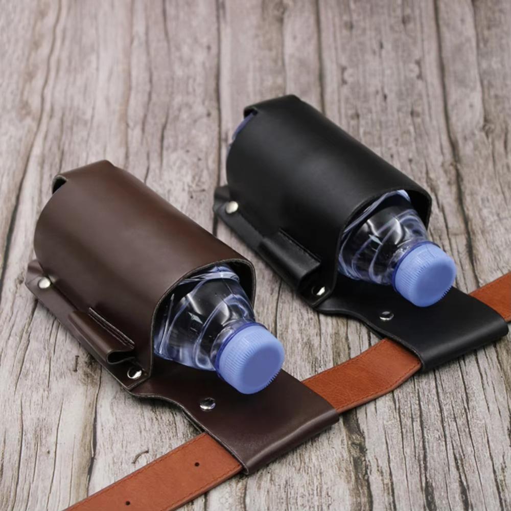 PU Leather Beer Bottle Waist Holster with Pen Holder Waist Hanging Style Wine Bottles Beverage Holder Leather Cup Belt Bag