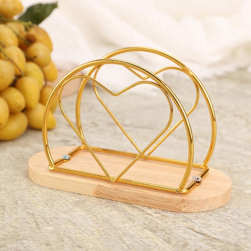 Portatovaglioli Design a Cuore, Supporto da Tavolo in Filo Metallico con Base in Legno per Bancone Cucina Tavolo da Pranzo Espositore