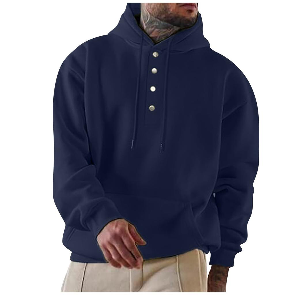 Men's Solid-color Pocket Button Long-sleeved Daily Casual Sweatshirt
