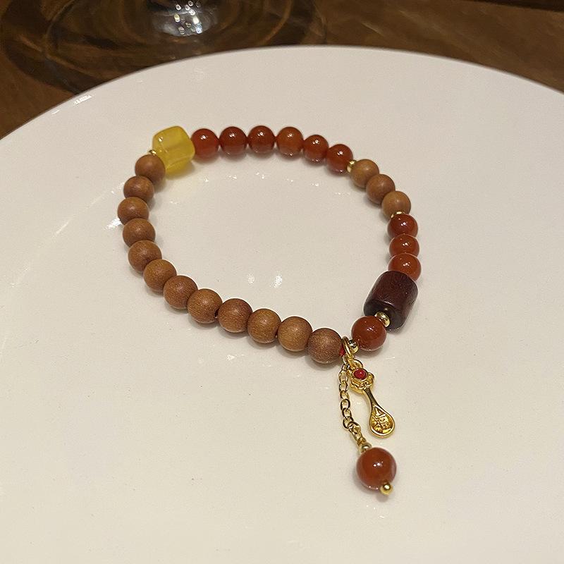 

Элегантный женский браслет из сандалового дерева с бусинами: Китайский Древний Стиль, Ювелирные Изделия Легкой Роскоши