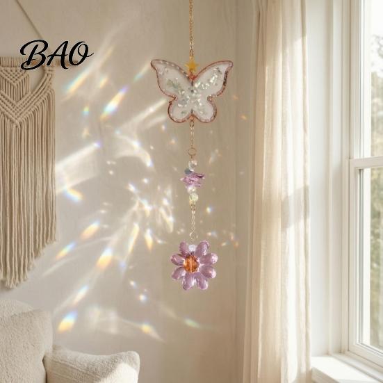 Glittering Window Hanging Butterfly Faux Crystals Suncatcher with Hook, Sun Catcher for Windows, Sparkling Wind Garden Suncatchers Chimes Chain, Prism