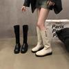 Design Sense Niche Buttons Wear More Black Boots Locomotive Boots Martin Boots Knight Boots Autumn and Winter But Knee Women's Boots